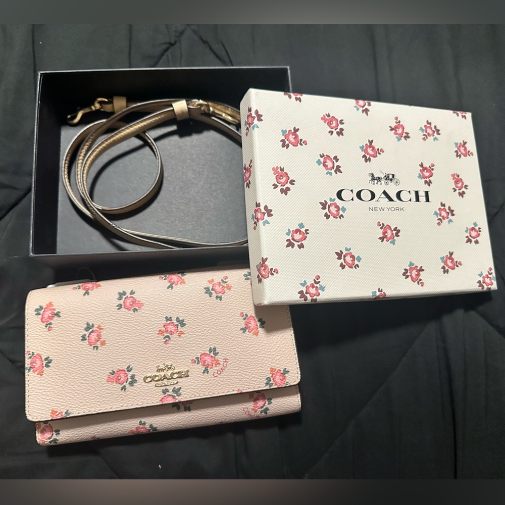 Coach Pink Floral Wallet with strap
